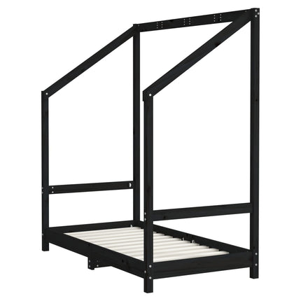 Sängram för barnsäng svart 2x(70x140) cm massiv furu