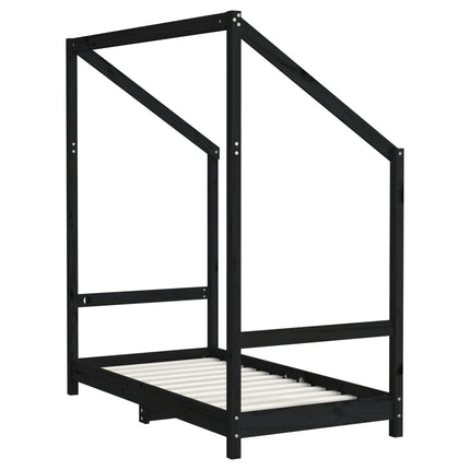 Sängram för barnsäng svart 2x(70x140) cm massiv furu