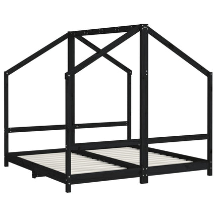 Sängram för barnsäng svart 2x(80x160) cm massiv furu