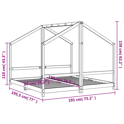 Sängram för barnsäng vit 2x(90x190) cm massiv furu