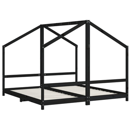 Sängram för barnsäng svart 2x(90x190) cm massiv furu