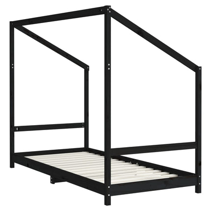 Sängram för barnsäng svart 2x(90x190) cm massiv furu