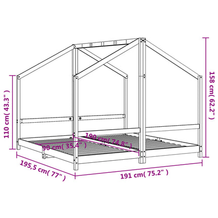 Sängram för barnsäng svart 2x(90x190) cm massiv furu
