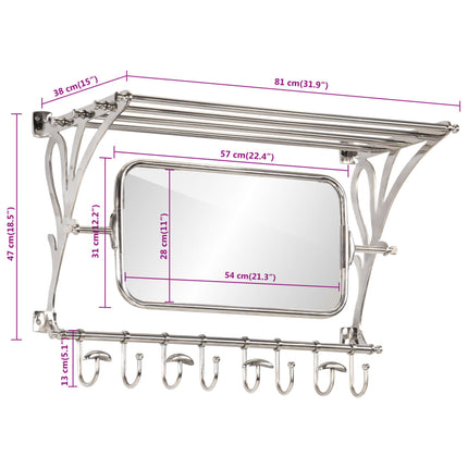 Bagagehylla med klädhängare & spegel väggmonterad aluminium