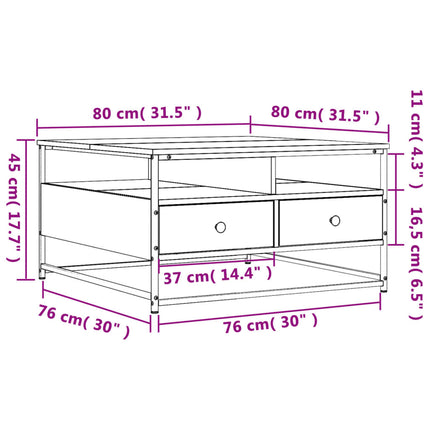 Soffbord rökfärgad ek 80x80x45 cm konstruerat trä