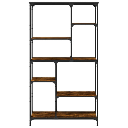 Bokhylla rökfärgad ek 99x35,5x176 cm konstruerat trä och stål