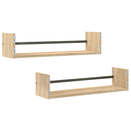 Vägghyllor med stänger 2 st sonoma-ek 60x16x14 cm