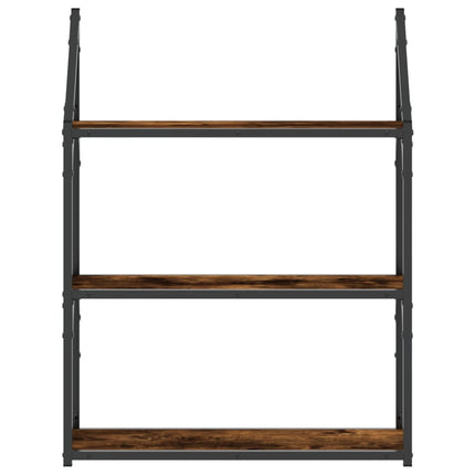 Vägghylla 3 hyllor rökfärgad ek 60x21x78,5 cm konstruerat trä
