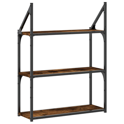 Vägghylla 3 hyllor rökfärgad ek 60x21x78,5 cm konstruerat trä