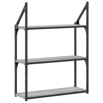 Vägghylla 3 hyllor grå sonoma 60x21x78,5 cm konstruerat trä