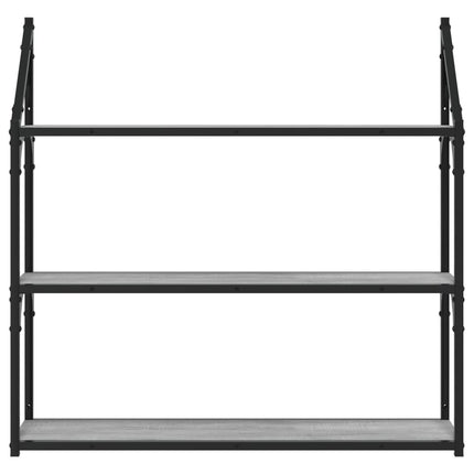 Vägghylla 3 hyllor grå sonoma 80x21x78,5 cm konstruerat trä