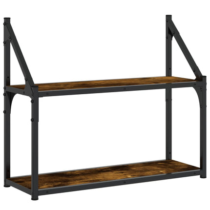 Vägghylla 2 hyllor rökfärgad ek 60x21x51 cm konstruerat trä