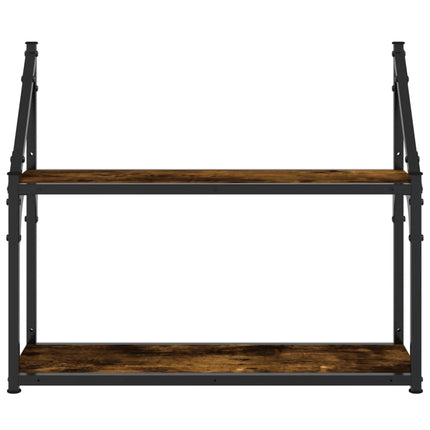 Vägghylla 2 hyllor rökfärgad ek 60x21x51 cm konstruerat trä