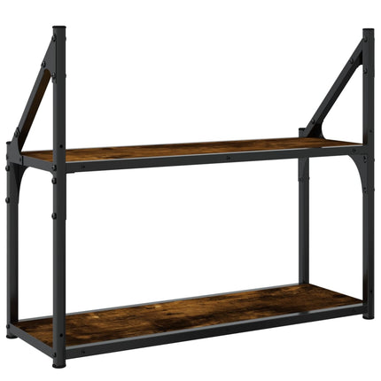 Vägghylla 2 hyllor rökfärgad ek 60x21x51 cm konstruerat trä