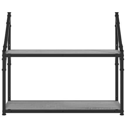 Vägghylla 2 hyllor grå sonoma 60x21x51 cm konstruerat trä