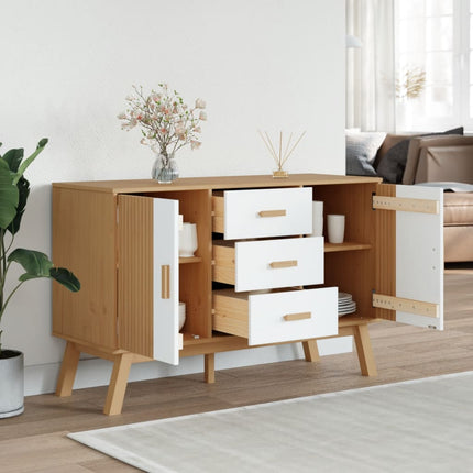 Skänk OLDEN vit och brun 114x43x73,5cm massiv furu