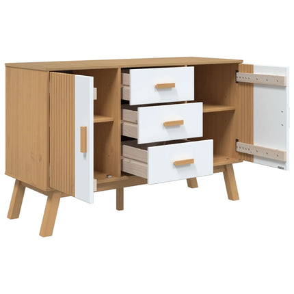 Skänk OLDEN vit och brun 114x43x73,5cm massiv furu