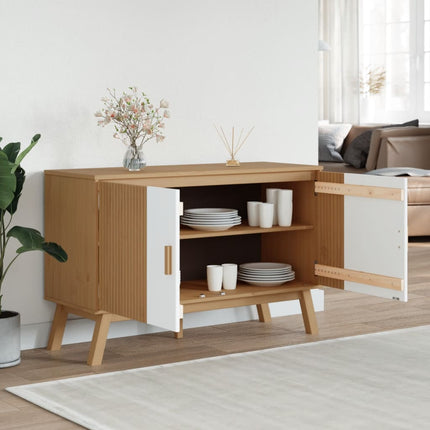 Skänk OLDEN vit och brun 114x43x73,5 cm massiv furu