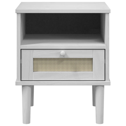 Sängbord SENJA rottinglook vit 40x35x48 cm massiv furu
