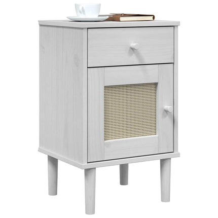 Sängbord SENJA rottinglook vit 40x35x65 cm massiv furu