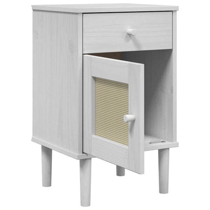 Sängbord SENJA rottinglook vit 40x35x65 cm massiv furu