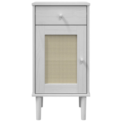 Sängbord SENJA rottinglook vit 40x35x80 cm massiv furu