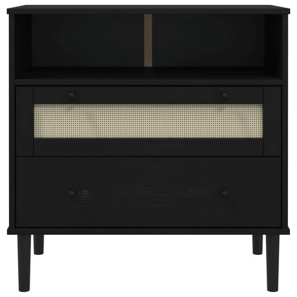 Sidobord SENJA rottinglook svart 80x40x80 cm massiv furu