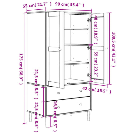 Garderob SENJA rottinglook vit 90x55x175 cm massiv furu