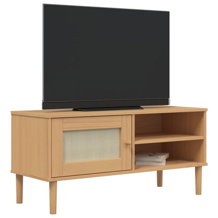 Tv-bänk SENJA rottinglook brun 106x40x49 cm massiv furu