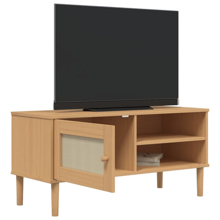 Tv-bänk SENJA rottinglook brun 106x40x49 cm massiv furu