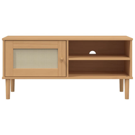 Tv-bänk SENJA rottinglook brun 106x40x49 cm massiv furu