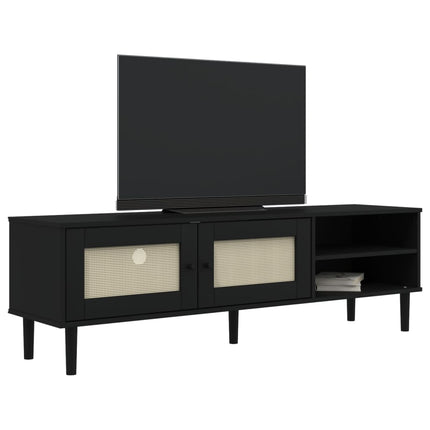 Tv-bänk SENJA rottinglook svart 158x40x49 cm massiv furu