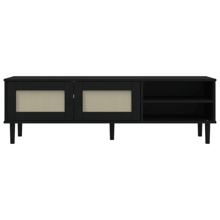 Tv-bänk SENJA rottinglook svart 158x40x49 cm massiv furu