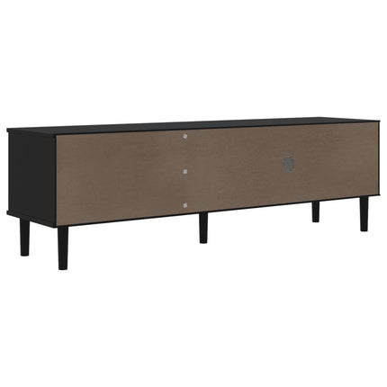 Tv-bänk SENJA rottinglook svart 158x40x49 cm massiv furu