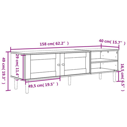 Tv-bänk SENJA rottinglook svart 158x40x49 cm massiv furu