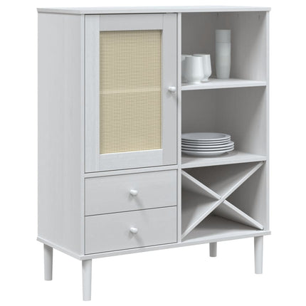 Högskåp SENJA rottinglook vit 90x40x112 cm massiv furu