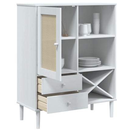 Högskåp SENJA rottinglook vit 90x40x112 cm massiv furu