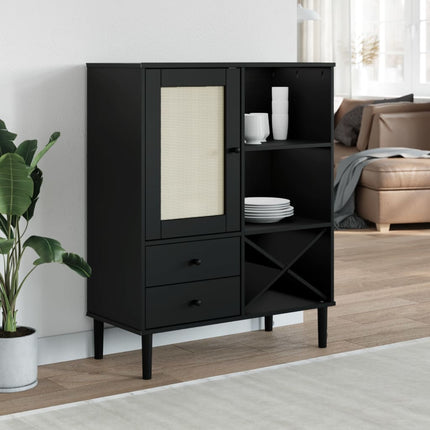 Högskåp SENJA rottinglook svart 90x40x112 cm massiv furu
