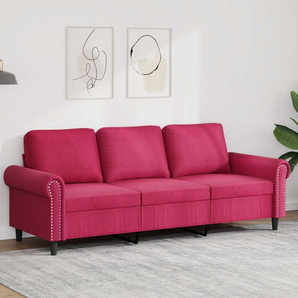 3-sitssoffa vinröd 180 cm sammet