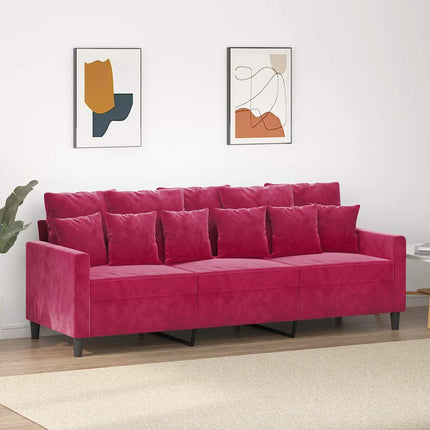 3-sitssoffa vinröd 180 cm sammet