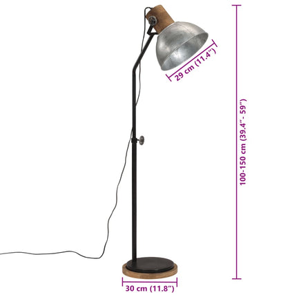 Golvlampa 25 W vintage silver 30x30x100-150 cm E27