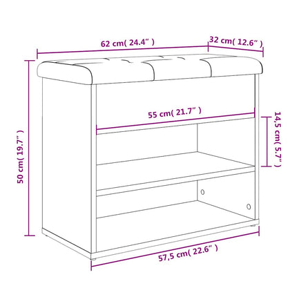 Skobänk sonoma-ek 62x32x50 cm konstruerat trä
