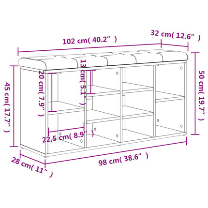Skobänk grå sonoma 102x32x50 cm konstruerat trä