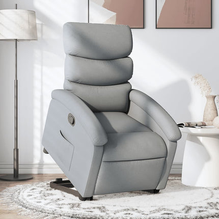 Reclinerfåtölj med uppresningshjälp ljusgrå tyg