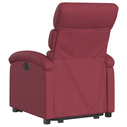Reclinerfåtölj med uppresningshjälp vinröd tyg