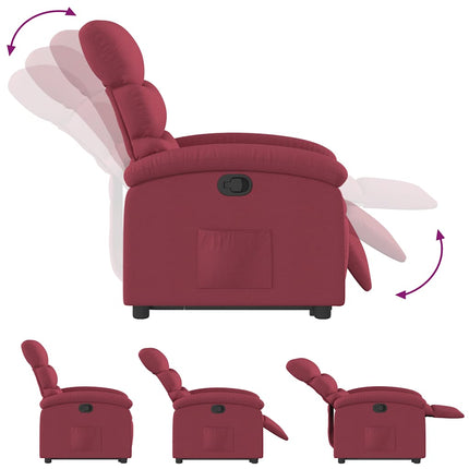 Reclinerfåtölj med uppresningshjälp vinröd tyg
