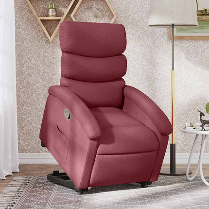 Reclinerfåtölj med uppresningshjälp vinröd tyg