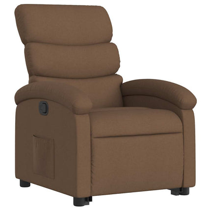 Reclinerfåtölj med uppresningshjälp brun tyg