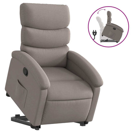 Reclinerfåtölj med uppresningshjälp taupe tyg