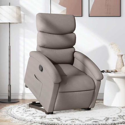 Reclinerfåtölj med uppresningshjälp taupe tyg
